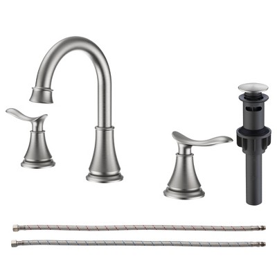 Munora 2-Handle 8-Inch Widespread Bathroom Sink Faucet, Brushed Nickel with 360° Swivel Spout and Pop-Up Drain