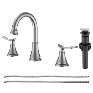 Munora 2-Handle 8-Inch Widespread Bathroom Sink Faucet, Brushed Nickel with 360° Swivel Spout and Pop-Up Drain - 1 of 4
