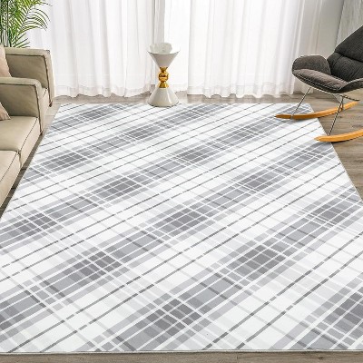 Washable Geometric Runner Rug, Non-Slip Low Pile Carpet, Foldable Stain-Resistant Plaid Floor Mat for Hallway or Entryway
