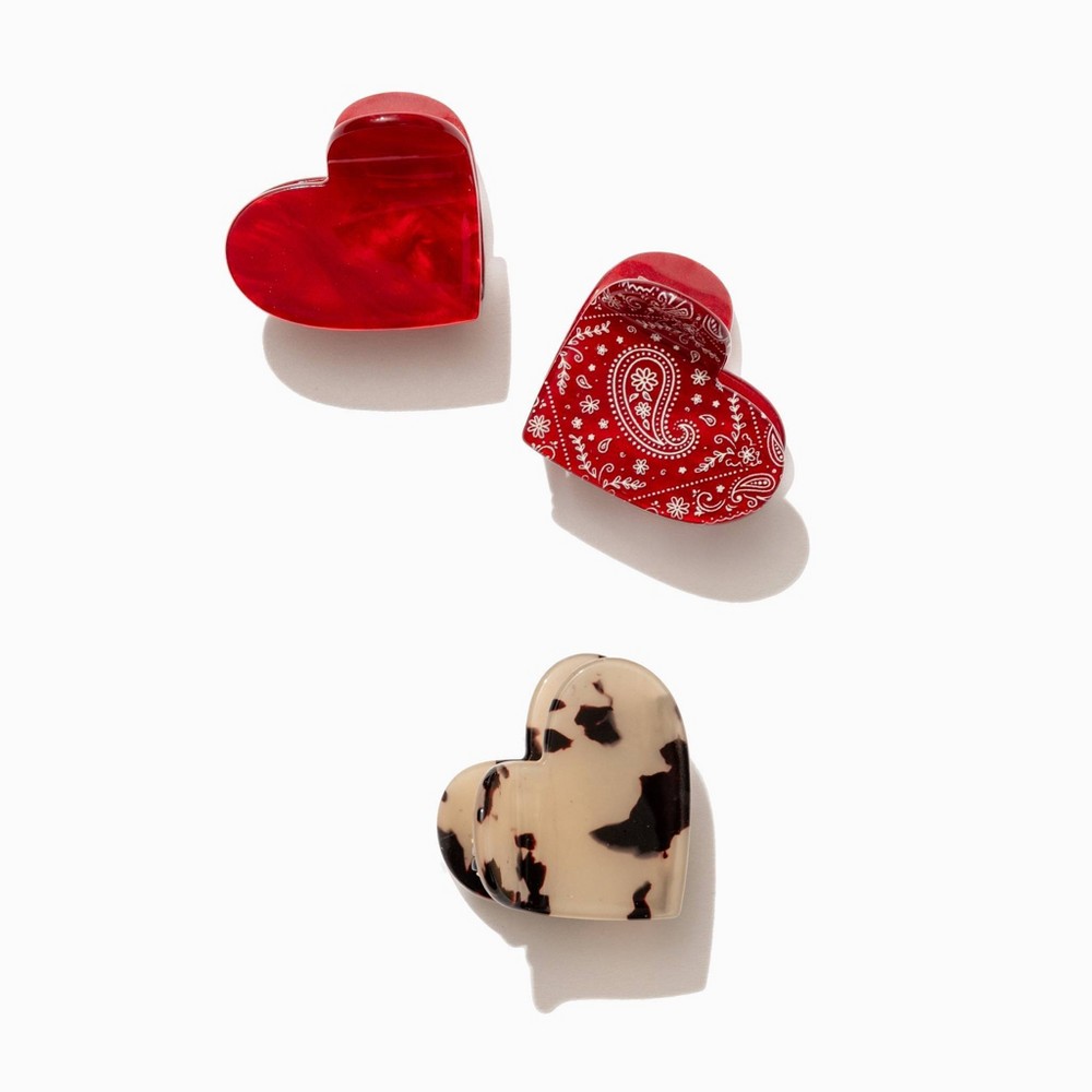 Frasier Sterling Heart Mini Hair Clip Set 3pc - Red/Cream/Black