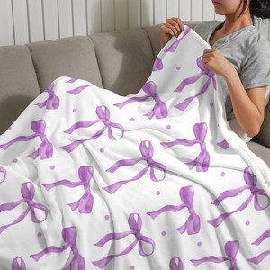 Lomsoe Cute Purple Bow Flannel Throw Blankets Gifts for Women Girls, Warm Blanket Room Decor for Home Bed Sofa Couch Chair. - 1 of 4