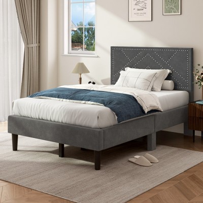 CSBDHome Upholstered Bed Frame with Headboard