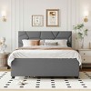 MAYEERTY Full Size Upholstered Platform Bed, Brick Pattern Headboard Twin Trundle Linen Fabric, Bedroom, Beige - 2 of 4