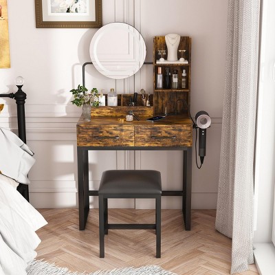 INFURNIC Vanity Tables Makeup Vanity with Storage Drawers and Metal Legs for Bedrooms and Dressing Rooms, Brown, 31.5"*15.75"*52.36"