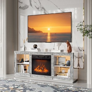56in Diamond Mirror Fireplace TV Stand Fit Up To 70in TV with 18in Fireplace - 1 of 4