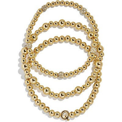 3-Piece Gold Plated Initial Bead Bracelet Set, Personalized Trendy Jewelry Gift for Women