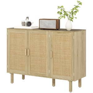Bohemian Sideboard, 46.9" Buffet Cabinet with 3 Rattan Doors and Shelves for Living Room, Hallway - 1 of 4