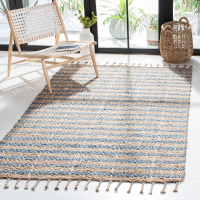 Handmade Blue and Natural Jute Cotton 8' x 10' Area Rug