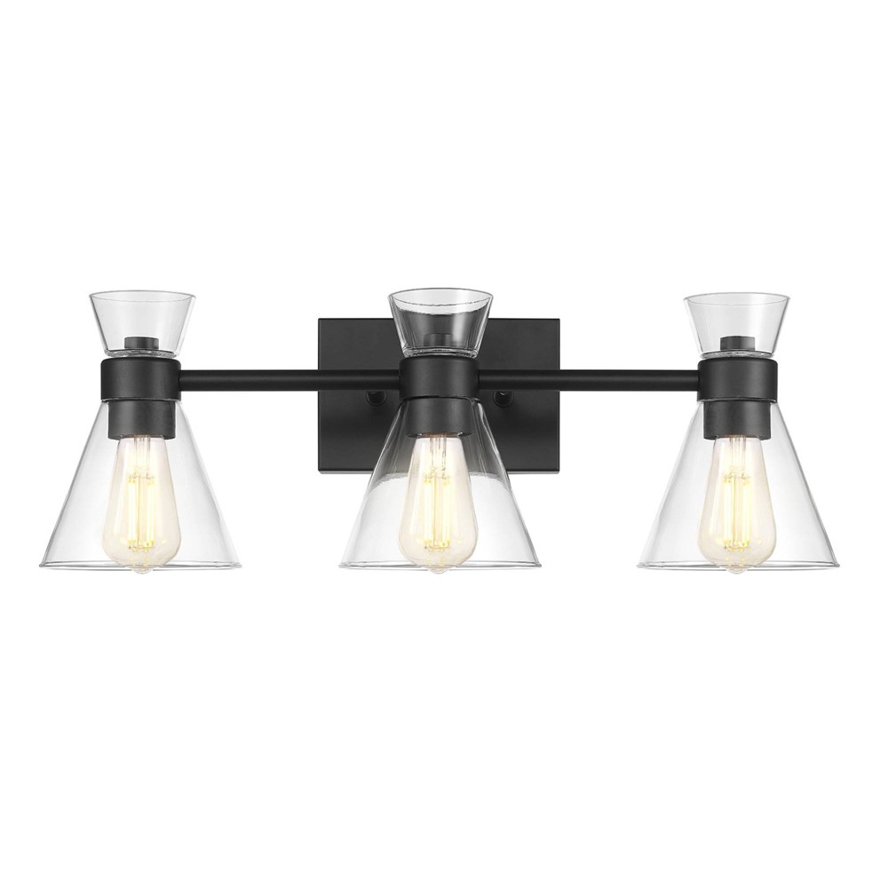 Globe Electric 3-Light Matte Black Vanity Light with Clear Glass Shades: ETL Listed, Metal Body, Dimmable