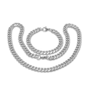 Steeltime 24" stainless steel chain link bracelet and necklace set - 1 of 4