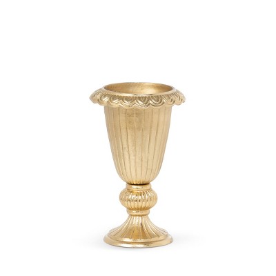 Gold Cast Aluminum Decorative Urn, 13-inch
