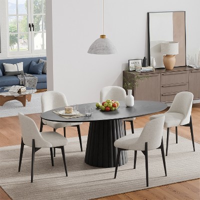 Spassway 67"L*33.5"W*30"H Oak Wood Dining Table for 6 People with Solid Wood Pedestal Kitchen Table for Living Room Dining Room