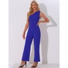 Allegra K Women's One-Shoulder Dressy Sleeveless Belt Wide Leg Rompers - 4 of 4
