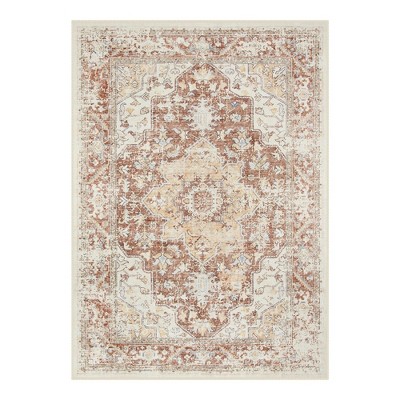 Lahome  Large Floral Border Contrast Short Pile Velvet Rectangular Indoor Area Rug