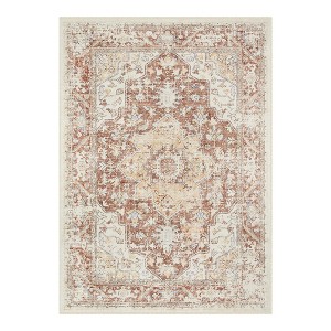 Lahome  Large Floral Border Contrast Short Pile Velvet Rectangular Indoor Area Rug - 1 of 4