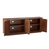 64" Wooden Vertical Striped Sideboard - Wave Pattern TV Stand Storage Buffet Cabinet, Walnut Finish - 4 of 4