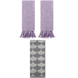 REGALWOVEN 3 Packs Geometric and Solid Absorbent Soft Cotton Hand Towel Set - 1 of 4