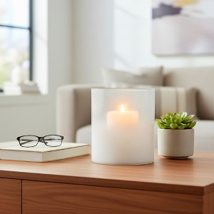 Decorative Frosted Glass Bottom Hurricane Candle Holder - Modern Pillar Candlestick Holder for Entryway, Living Room, or Any Occasion - 1 of 4