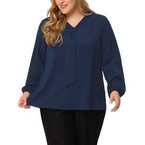 Agnes Orinda Women's Plus Size Office Fashion Long Sleeves Ribbon Front Chiffon Blouses - 1 of 4