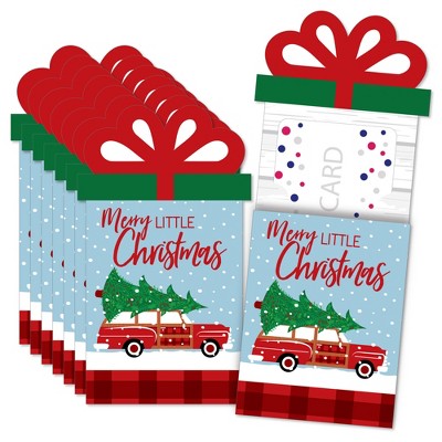 Big Dot of Happiness Merry Little Christmas Tree - Red Car Christmas Party Money and Gift Card Sleeves - Nifty Gifty Card Holders - 8 Ct