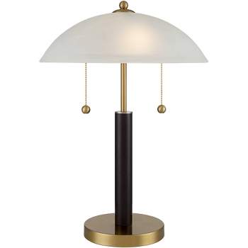 360 Lighting Mid Century Modern Desk Lamp 19 1/2" High Brown Wood White Frosted Glass Dome Shade for Bedroom Living Room Office