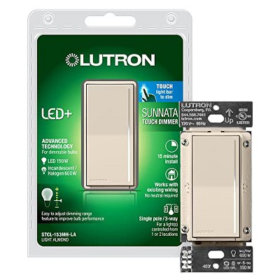Lutron Sunnata Touch Dimmer Switch with LED+ Advanced Technology,3 Way/Multi Location, STCL-153M-LA Light Almond
