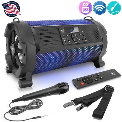 Pyle PBMSPG180 500 Watt Portable Bluetooth Wireless Indoor/Outdoor BoomBox Speakers Stereo with LED Lights, LCD Display Screen, Microphone, Black