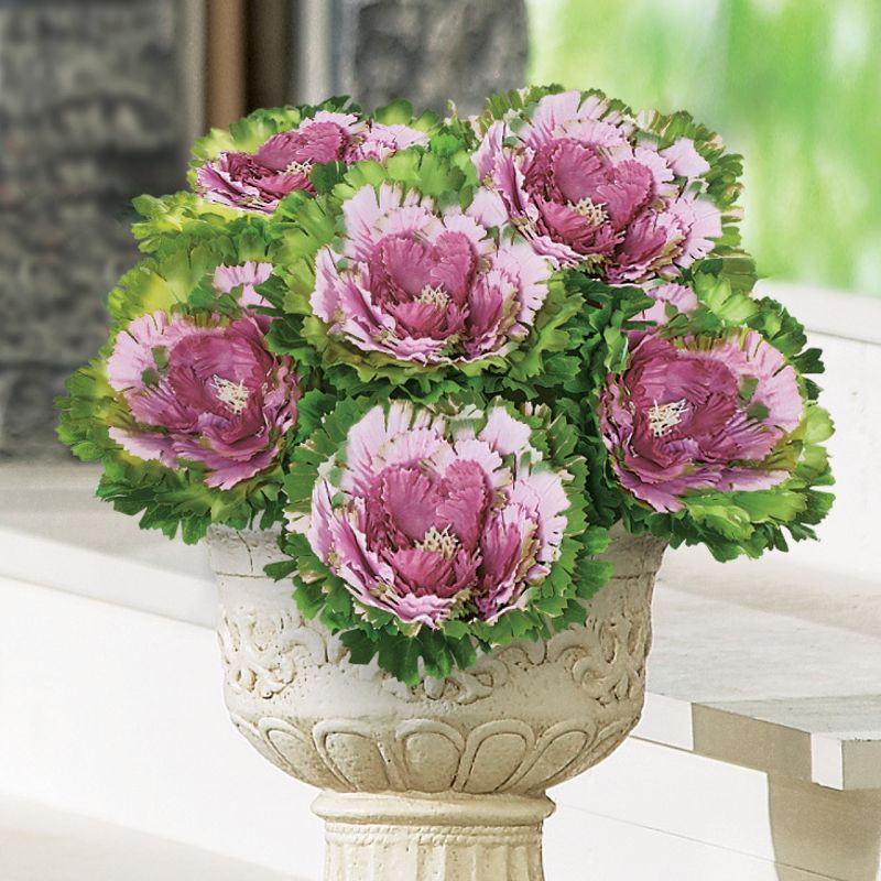 Collections Etc Artificial Purple Cabbage Roses - Set of 6, 2 of 4