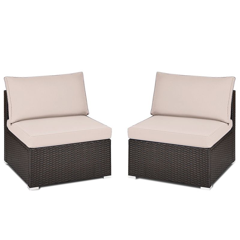 Tangkula 2-Piece Outdoor Wicker Rattan Sectional Armless Sofa Chair with Cushions, 4 of 6