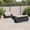vidaXL Patio Sofa Set with Cushions Outdoor Furniture 6 Piece Poly Rattan - Black and Cream - 2 of 4