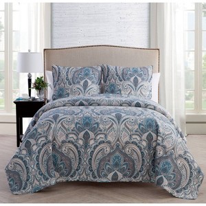 3pc Lawrence Pinsonic Reversible Quilt Set Blue - VCNY - 1 of 4