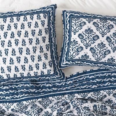 Indigo and White Cotton Voile Standard Sham