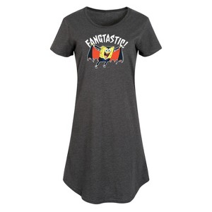 Women's SpongeBob SquarePants Fangastic Graphic T-shirt Dress - Heather Charcoal - X-Large - 1 of 4