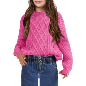 Girls' Cable Knit Sweater, Crew Neck Long - Sleeve Pullover for Kids, Casual Winter Fall Knitted Top - 1 of 1