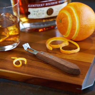 Viski Channel Knife, Cocktail Garnish Citrus Zester, Walnut Wood & Stainless Steel Bar Tool with Rivets, Set of 1