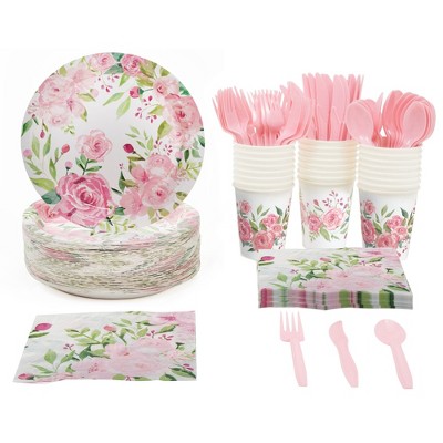 Blue Panda Blue Panda 144 Piece Vintage Style Tea Party Supplies Includes Disposable Floral Paper Plates Napkins Cups Cutlery Target