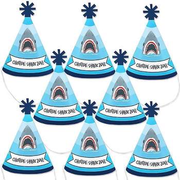 Big Dot of Happiness Shark Zone - Mini Cone Jawsome Party or Birthday Party Hats - Small Little Party Hats - Set of 8
