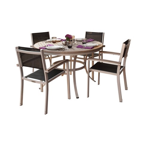 Travira 5pc Vintage Tekwood Round Table and Chair Dining Set Black - Oxford Garden - image 1 of 3