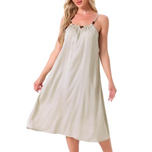 INSPIRE CHIC Women's Satin Sleeveless Pajama Dress Spaghetti Strap Silky Full Slip Midi Nightgown - 1 of 4