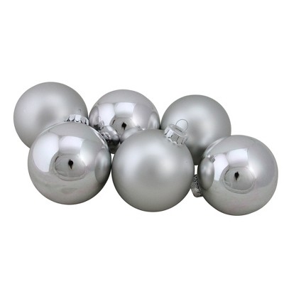 Northlight 6ct Silver Glass 2-Finish Christmas Glass Ball Ornaments 3.25"