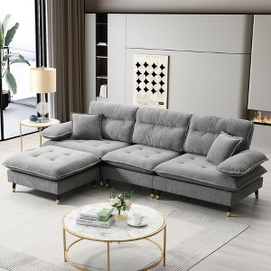 106" Cloud Chenille L-Shaped Convertible Sectional Sofa with Tufted Cushions, Adjustable Two Tone Metal Legs & Movable Ottoman - 1 of 4