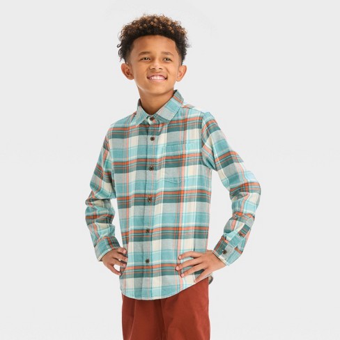 Boys' Long Sleeve Plaid Flannel Button-down Shirt - Cat & Jack™ Cream M :  Target