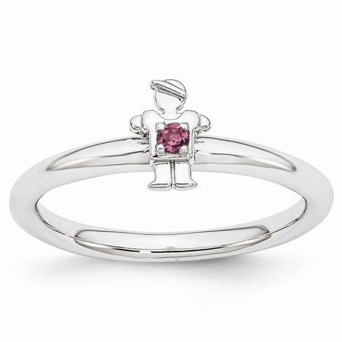 Black Bow Jewelry Rhodium Plated Sterling Silver Stackable Rhodolite Garnet 7mm Boy Ring - image 1 of 4