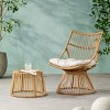 Outdoor Chair and Table Set with Beige Cushion, Light Brown Faux Rattan and Iron Frame for Balcony, Porch or Compact Garden Space-Cuddlewood - 2 of 4