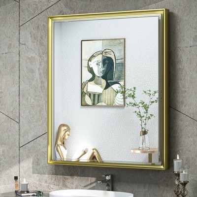 Keonjinn 26 in. W x 30 in. H  Metal Framed Gold Rectangular Framed Recessed/Surface Mount with Mirror,Gold