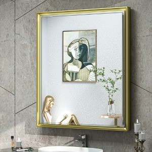 Keonjinn 26 in. W x 30 in. H  Metal Framed Gold Rectangular Framed Recessed/Surface Mount with Mirror,Gold - 1 of 4
