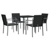 vidaXL Patio Dining Set Table and Chair with Cushions Poly Rattan and Steel - Black 31.5" Table Length 4 Chairs - 3 of 4