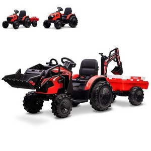 Gravee 3 in 1 Kids 24V Ride on Tractor, Excavator & Bulldozer, Electric Vehicle w/Trailer,Digger,Shovel Bucket,Remote Control,EVA Tires,LED Lights - 1 of 4