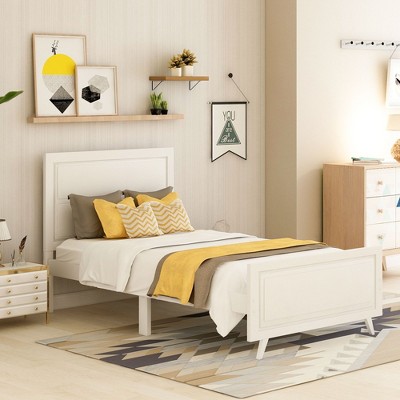 NicBex Twin Platform Bed Frame with Headboard and Footboard for Kids,Under Bed Storage,Wood Slat Support,No Box Spring Needed,Easy Assembly,White/Pink