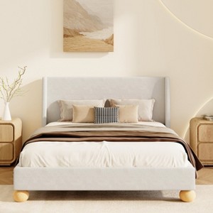 NicBex Queen/King Upholstered Bed Frame with Boucle Wingback Headboard,Platform Bed Frame with Round Wooden Legs,No Box Spring Needed,Easy Assembly - 1 of 4
